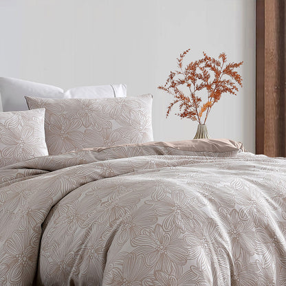 Ardor Avena Almond Textured Floral Jacquard Quilt Cover Set Queen V442-INT-QUILTCS-AVENAJACQUARD-ALMOND-QS