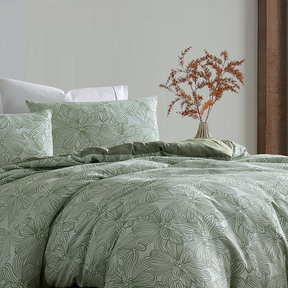 Ardor Avena Green Textured Floral Jacquard Quilt Cover Set Queen V442-INT-QUILTCS-AVENAJACQUARD-GREEN-QS