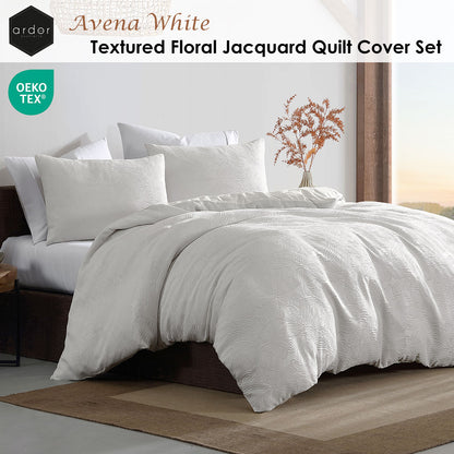 Ardor Avena White Textured Floral Jacquard Quilt Cover Set King V442-INT-QUILTCS-AVENAJACQUARD-WHITE-KI