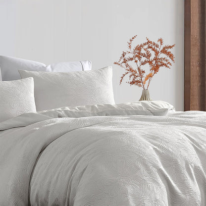 Ardor Avena White Textured Floral Jacquard Quilt Cover Set Queen V442-INT-QUILTCS-AVENAJACQUARD-WHITE-QS
