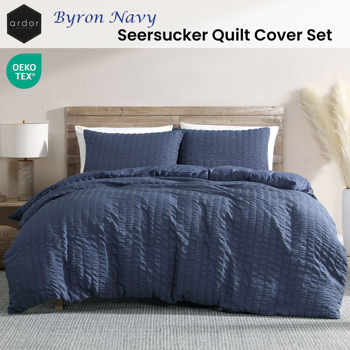 Ardor Byron Navy Seersucker Quilt Cover Set King V442-INT-QUILTCS-BYRONSEERSUCKER-NAVY-KI