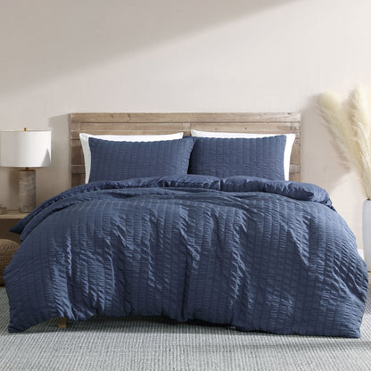 Ardor Byron Navy Seersucker Quilt Cover Set Queen V442-INT-QUILTCS-BYRONSEERSUCKER-NAVY-QS