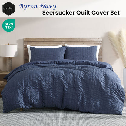 Ardor Byron Navy Seersucker Quilt Cover Set Queen V442-INT-QUILTCS-BYRONSEERSUCKER-NAVY-QS