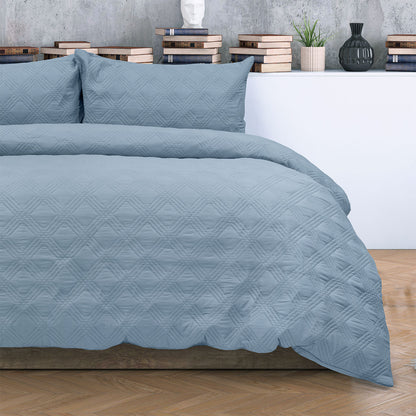 Ardor Carter Mineral Blue Embossed Vintage Washed Geometric Quilt Cover Set King V442-INT-QUILTCS-CARTER-MINERALBLUE-KI