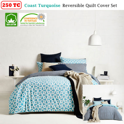 Ardor Coast Reversible Quilt Cover Set QUEEN V442-INT-QUILTCS-COAST-TURQUOISE-QS