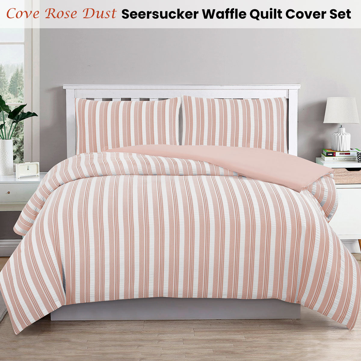 Ardor Cove Rose Dust (Similar to Peach color) Seersucker Waffle Quilt Cover Set Double V442-INT-QUILTCS-COVE-ROSEDUST-DS