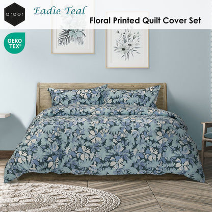 Ardor Eadie Teal Floral Printed Quilt Cover Set King V442-INT-QUILTCS-EADIE-TEAL-KI