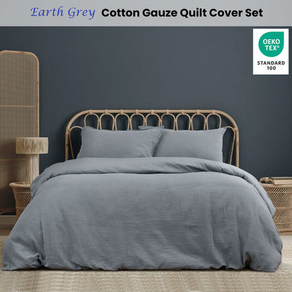 Ardor Earth Grey Cotton Gauze Quilt Cover Set Queen V442-INT-QUILTCS-EARTH-GREY-QS