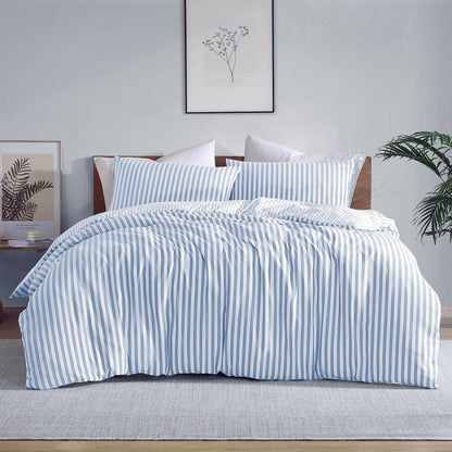 Ardor Frankie Blue Stripe Yarn Dyed Reversible Quilt Cover Set Queen V442-INT-QUILTCS-FRANKIESTRIPE-BLUE-QS