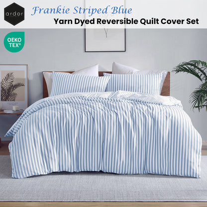 Ardor Frankie Blue Stripe Yarn Dyed Reversible Quilt Cover Set Queen V442-INT-QUILTCS-FRANKIESTRIPE-BLUE-QS