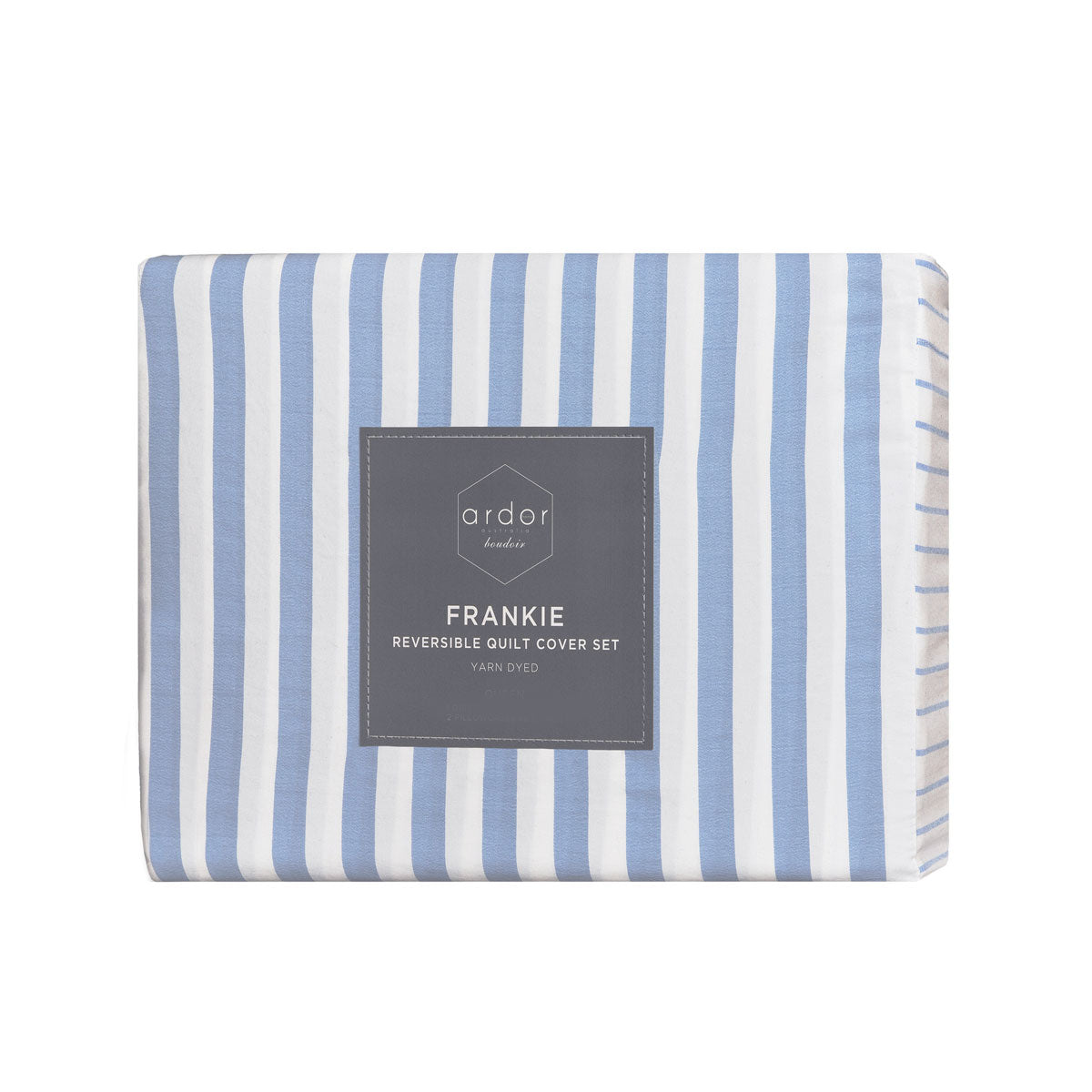Ardor Frankie Blue Stripe Yarn Dyed Reversible Quilt Cover Set Queen V442-INT-QUILTCS-FRANKIESTRIPE-BLUE-QS