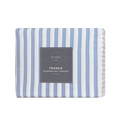 Ardor Frankie Blue Stripe Yarn Dyed Reversible Quilt Cover Set Queen V442-INT-QUILTCS-FRANKIESTRIPE-BLUE-QS