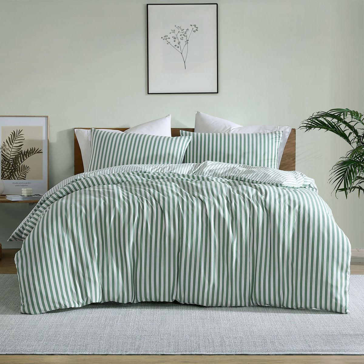 Ardor Frankie Sage Stripe Yarn Dyed Reversible Quilt Cover Set King V442-INT-QUILTCS-FRANKIESTRIPE-SAGE-KI