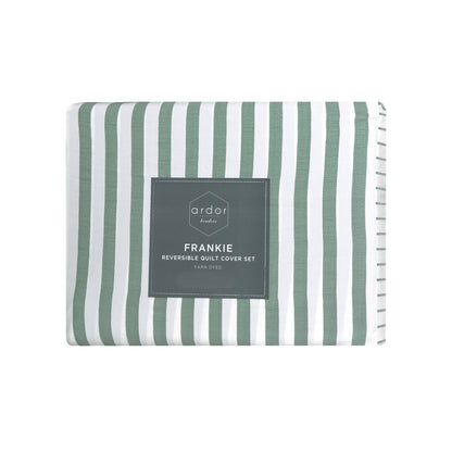 Ardor Frankie Sage Stripe Yarn Dyed Reversible Quilt Cover Set King V442-INT-QUILTCS-FRANKIESTRIPE-SAGE-KI
