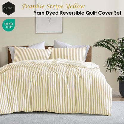Ardor Frankie Yellow Stripe Yarn Dyed Reversible Quilt Cover Set King V442-INT-QUILTCS-FRANKIESTRIPE-YELLOW-KI