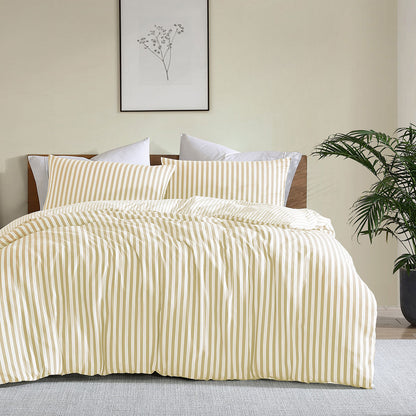 Ardor Frankie Yellow Stripe Yarn Dyed Reversible Quilt Cover Set Queen V442-INT-QUILTCS-FRANKIESTRIPE-YELLOW-QS