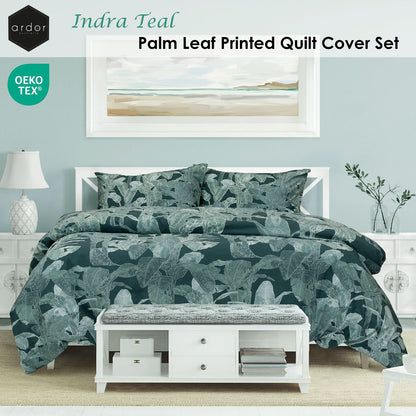 Ardor Indra Teal Palm Leaf Printed Quilt Cover Set King V442-INT-QUILTCS-INDRAPRINTED-TEAL-KI