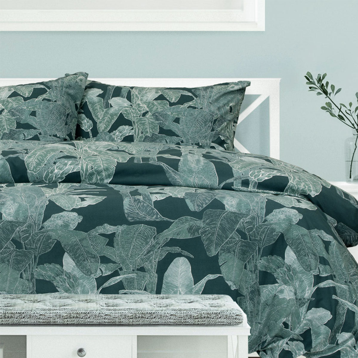 Ardor Indra Teal Palm Leaf Printed Quilt Cover Set King V442-INT-QUILTCS-INDRAPRINTED-TEAL-KI