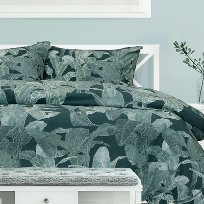 Ardor Indra Teal Palm Leaf Printed Quilt Cover Set King V442-INT-QUILTCS-INDRAPRINTED-TEAL-KI