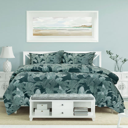 Ardor Indra Teal Palm Leaf Printed Quilt Cover Set Queen V442-INT-QUILTCS-INDRAPRINTED-TEAL-QS