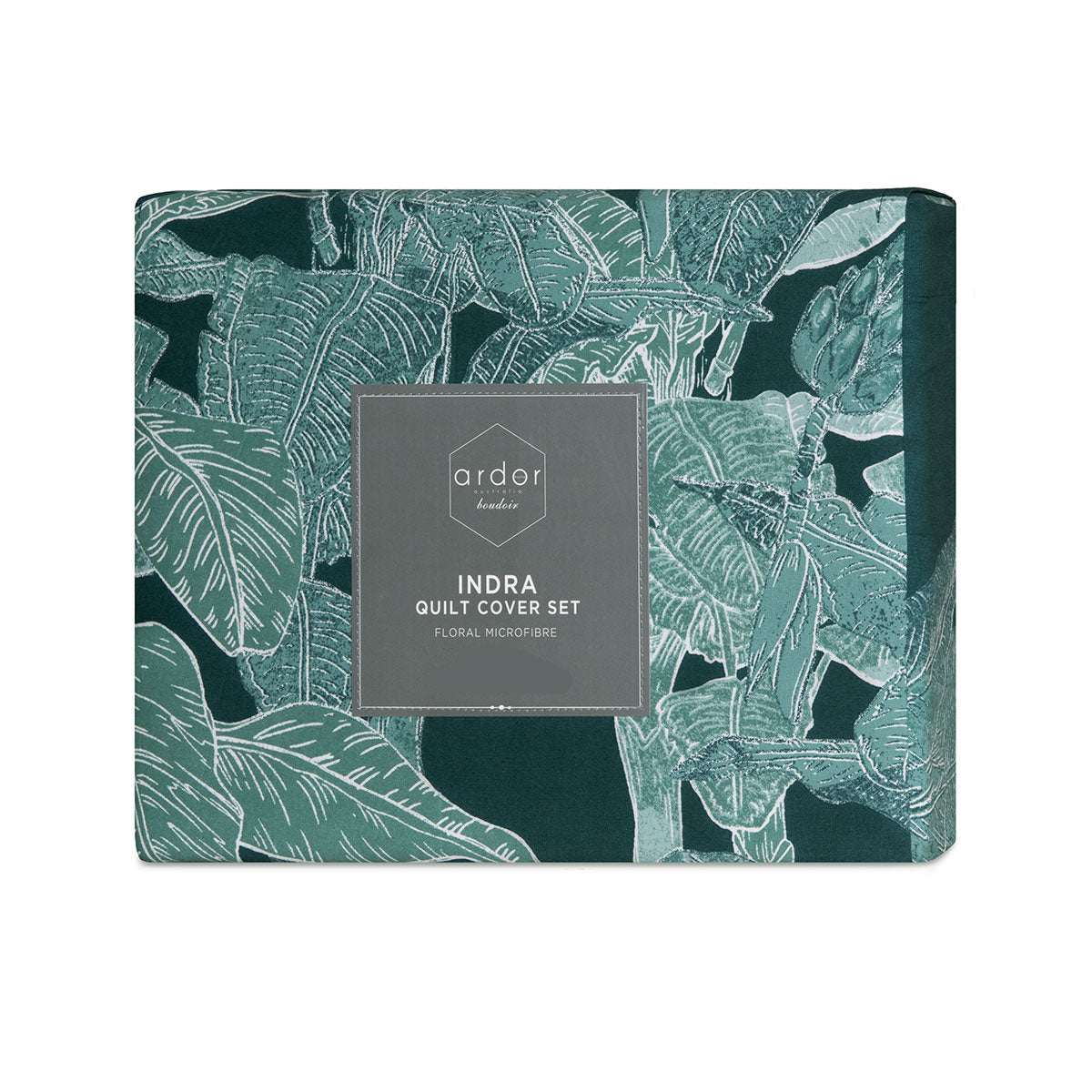 Ardor Indra Teal Palm Leaf Printed Quilt Cover Set Queen V442-INT-QUILTCS-INDRAPRINTED-TEAL-QS