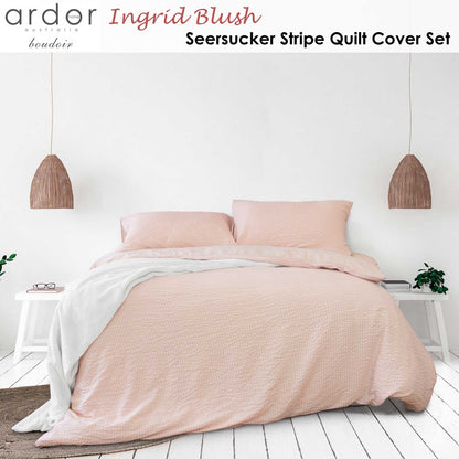 Ardor Ingrid Blush Seersucker Stripe Quilt Cover Set King V442-INT-QUILTCS-INGRID-BLUSH-KI