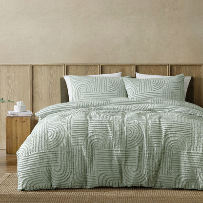 Ardor Kiewa Dusty Sage Textured Jacquard Aztec Quilt Cover Set King V442-INT-QUILTCS-KIEWA-DUSTYSAGE-KI