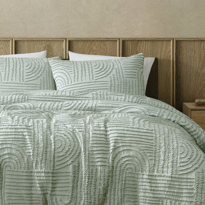 Ardor Kiewa Dusty Sage Textured Jacquard Aztec Quilt Cover Set King V442-INT-QUILTCS-KIEWA-DUSTYSAGE-KI