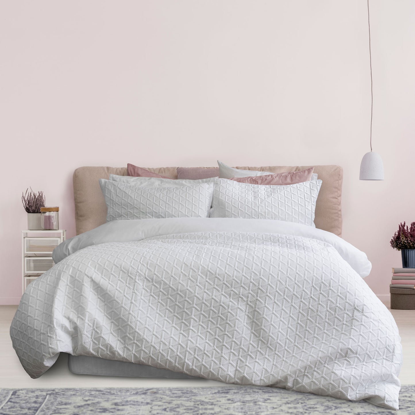 Ardor Leonardo White Embossed Quilt Cover Set Queen V442-INT-QUILTCS-LEONARDO-WHITE-QS