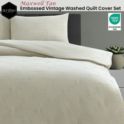 Ardor Maxwell Tan Embossed Vintage Washed Quilt Cover Set King V442-INT-QUILTCS-MAXWELL-TAN-KI