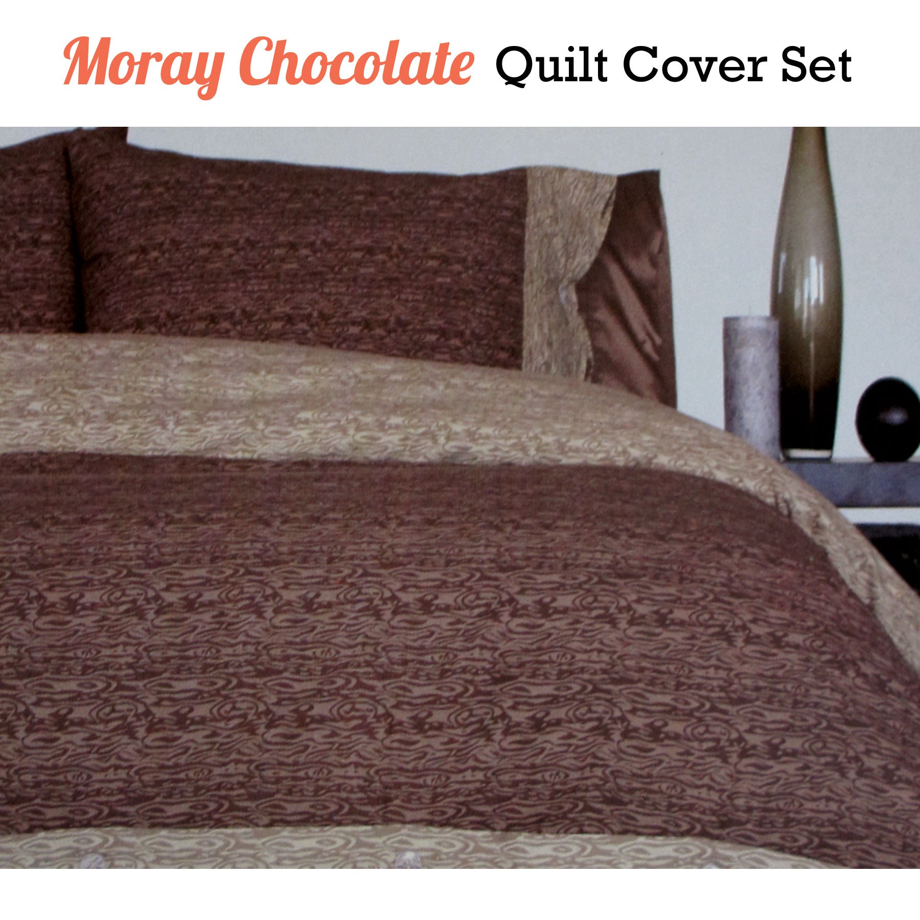 Essentially Home Living Moray Chocolate Quilt Cover Set Double V442-INT-QUILTCS-MORAY-CHOCOLATE-DS