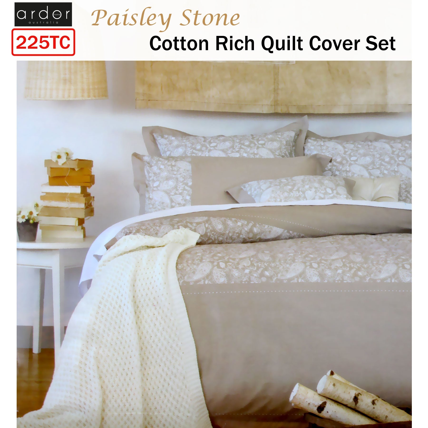 Ardor 225TC Cotton Rich Paisley Stone Quilt Cover Set Queen V442-INT-QUILTCS-PAISLEY-STONE-QS