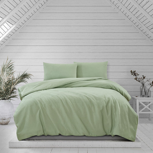 Ardor Preston Pale Green Embossed Quilt Cover Set Queen V442-INT-QUILTCS-PRESTON-GREEN-QS