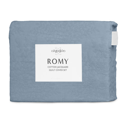 Algodon Romy Blue Cotton Jacquard Quilt Cover Set King V442-INT-QUILTCS-ROMYJACQUARD-BLUE-KI
