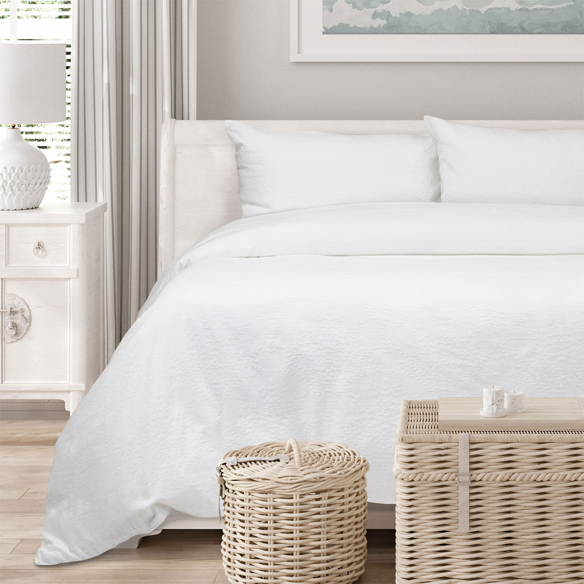 Algodon Romy White Cotton Jacquard Quilt Cover Set King V442-INT-QUILTCS-ROMYJACQUARD-WHITE-KI