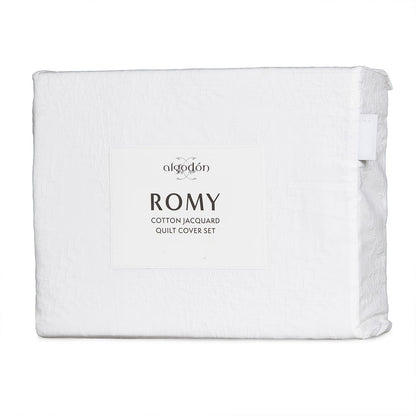 Algodon Romy White Cotton Jacquard Quilt Cover Set King V442-INT-QUILTCS-ROMYJACQUARD-WHITE-KI