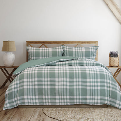 Ardor Ronan Green Plaid Jacquard Quilt Cover Set King V442-INT-QUILTCS-RONAN-GREEN-KI