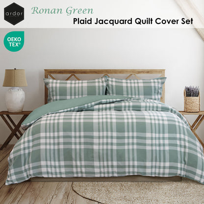Ardor Ronan Green Plaid Jacquard Quilt Cover Set Queen V442-INT-QUILTCS-RONAN-GREEN-QS