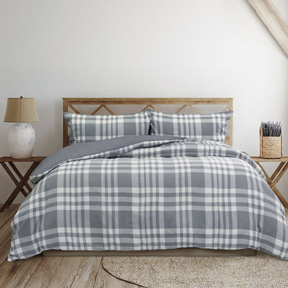 Ardor Ronan Grey Plaid Jacquard Quilt Cover Set King V442-INT-QUILTCS-RONAN-GREY-KI
