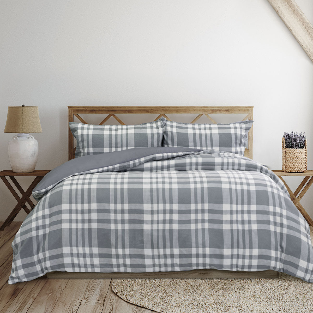 Ardor Ronan Grey Plaid Jacquard Quilt Cover Set Queen V442-INT-QUILTCS-RONAN-GREY-QS