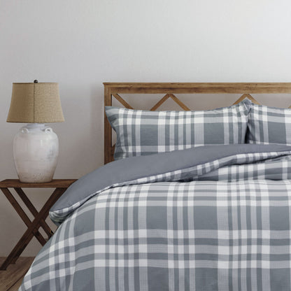 Ardor Ronan Grey Plaid Jacquard Quilt Cover Set Queen V442-INT-QUILTCS-RONAN-GREY-QS