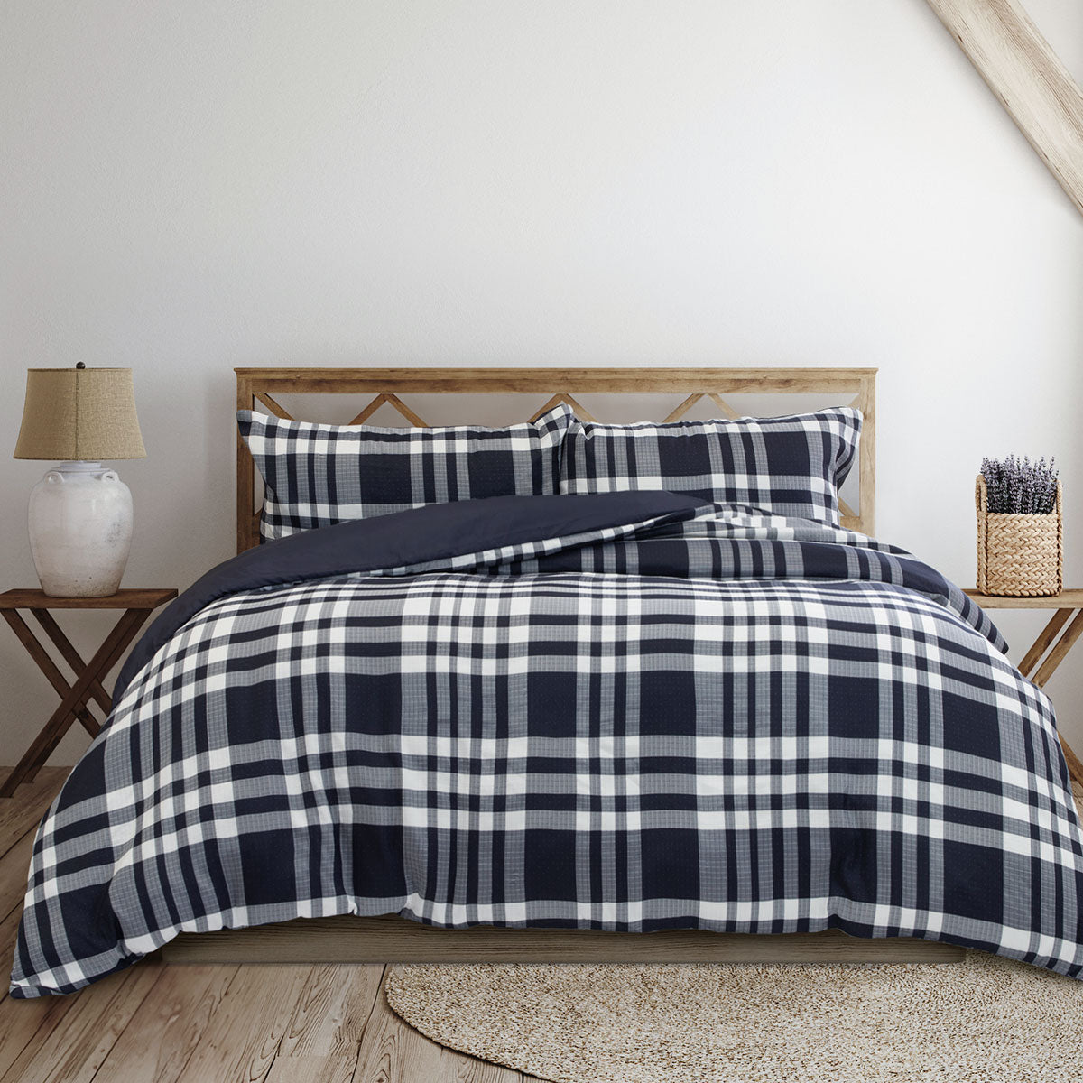 Ardor Ronan Navy Plaid Jacquard Quilt Cover Set King V442-INT-QUILTCS-RONAN-NAVY-KI