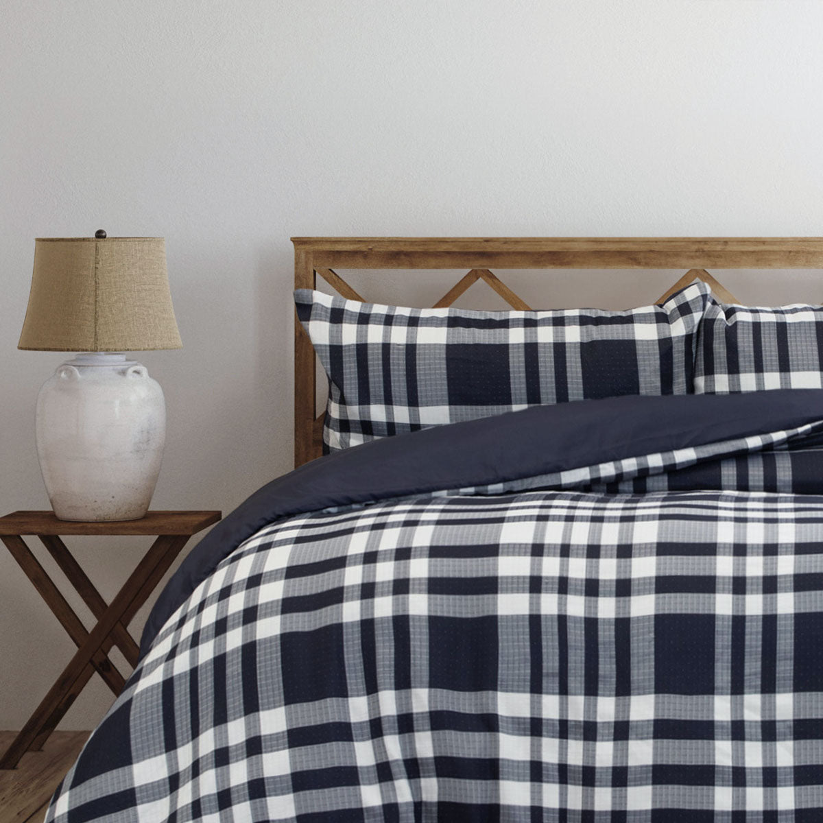 Ardor Ronan Navy Plaid Jacquard Quilt Cover Set King V442-INT-QUILTCS-RONAN-NAVY-KI