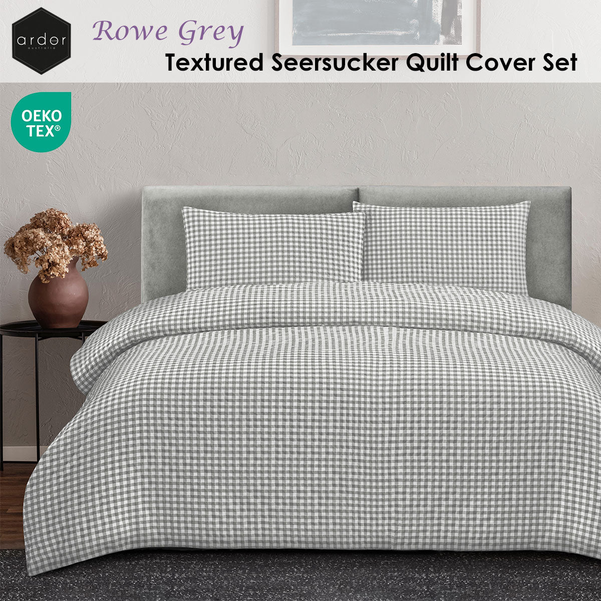Ardor Rowe Grey Textured Seersucker Quilt Cover Set King V442-INT-QUILTCS-ROWE-GREY-KI