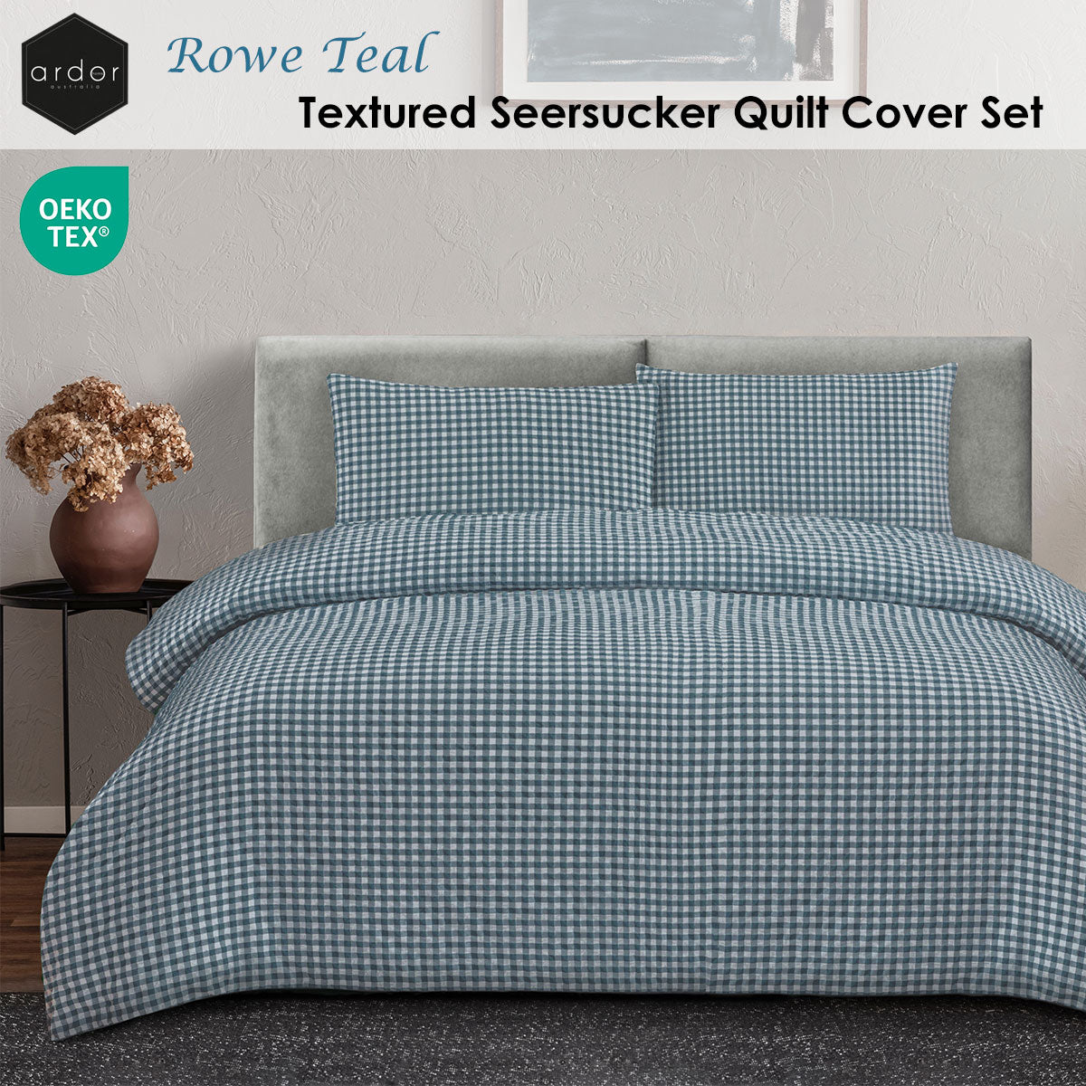 Ardor Rowe Teal Textured Seersucker Quilt Cover Set King V442-INT-QUILTCS-ROWE-TEAL-KI