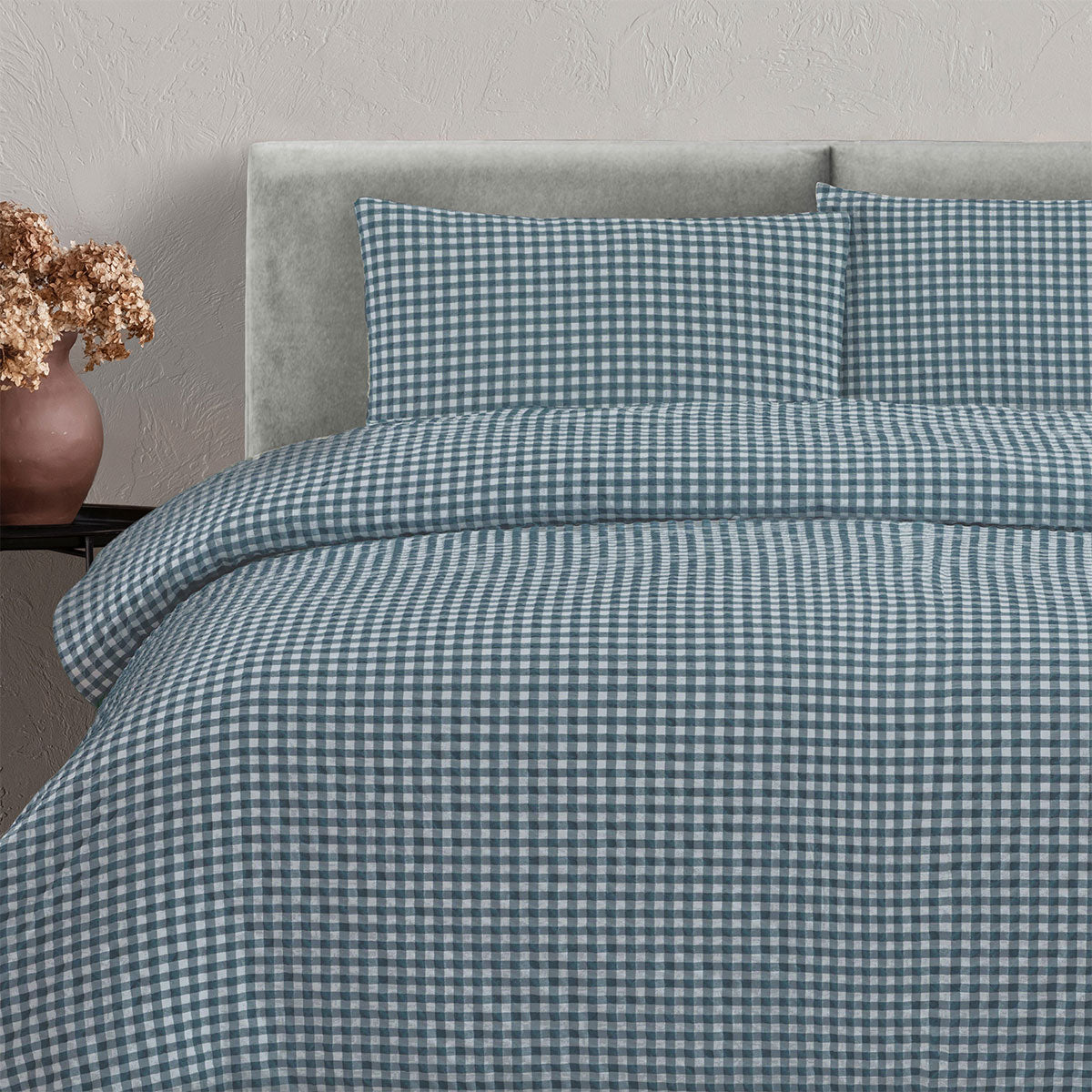 Ardor Rowe Teal Textured Seersucker Quilt Cover Set Queen V442-INT-QUILTCS-ROWE-TEAL-QS