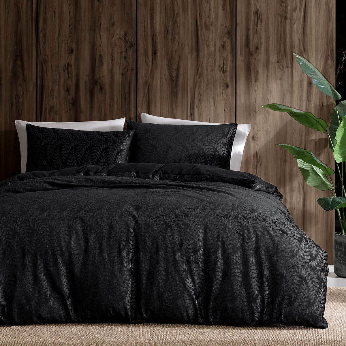 Ardor Rui Black Embossed Velvet Soft Quilt Cover Set King V442-INT-QUILTCS-RUIVELVET-BLACK-KI