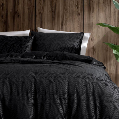 Ardor Rui Black Embossed Velvet Soft Quilt Cover Set Queen V442-INT-QUILTCS-RUIVELVET-BLACK-QS