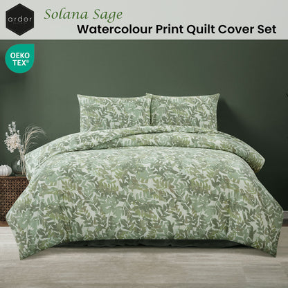 Ardor Solana Sage Watercolour Print Quilt Cover Set Queen V442-INT-QUILTCS-SOLANA-SAGE-QS