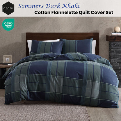 Ardor Sommers Dark Khaki Cotton Flannelette Quilt Cover Set King V442-INT-QUILTCS-SOMMERS-DARKKHAKI-KI